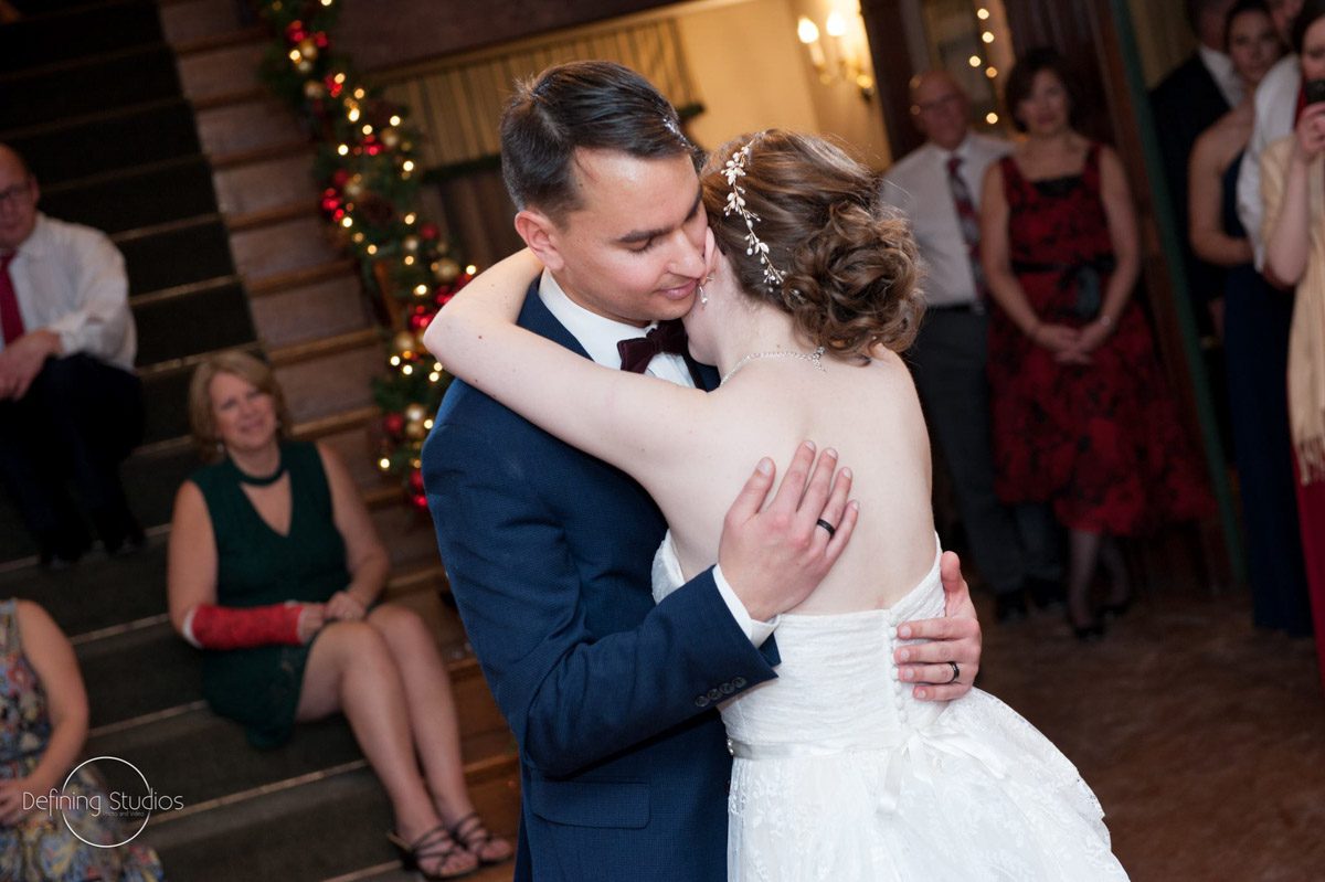 Intimate Moments christmas-wedding-first-dance-in-decorated-foyer